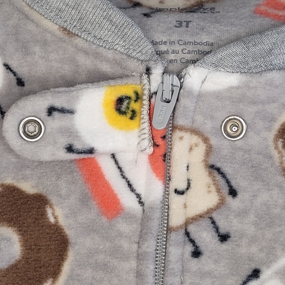 Carter's Boys Fleece Zip-up Footed Pajamas Breakfast Theme 3T - Picture 8 of 8